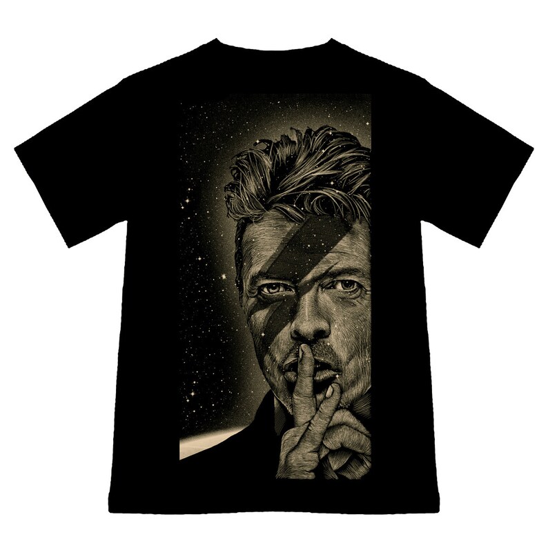 T-Shirt noir Unisexe I Space Oddity I Bowie I Coton Bio I Edition limitée I par Will Argunas Art image 1