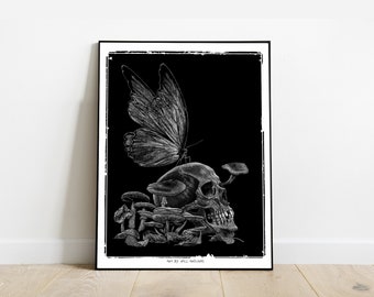 Affiche Poster PAPILLNON Vanité noir et blanc 30x40 cm par Will Argunas