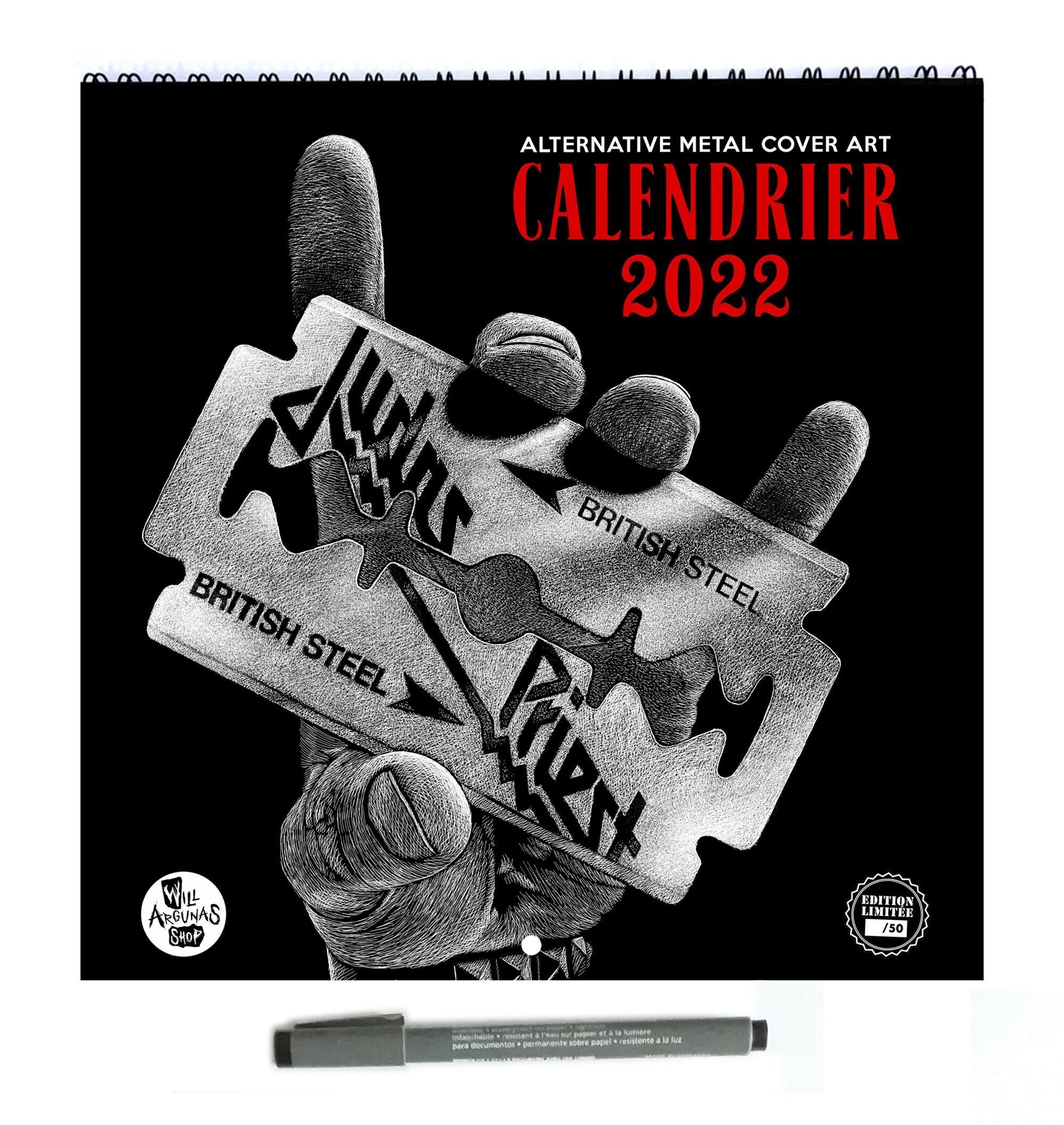 Calendrier Mural 2022 - Alternative Metal Cover Art Par Will Argunas Edition Limitée