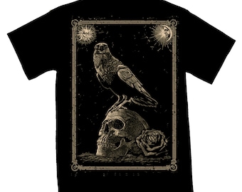 T-Shirt noir Unisexe I  Corbeau Crâne Vanité I Coton Bio I Edition limitée I par Will Argunas Art
