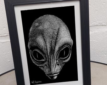 Dessin "Petit Gris" réalisé à la carte à gratter, oeuvre d'art originale et unique 10 x 15 cm par Will Argunas