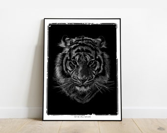 Affiche Poster TIGRE noir et blanc 30x40 cm par Will Argunas