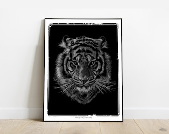 Affiche Poster TIGRE noir et blanc 30x40 cm par Will Argunas