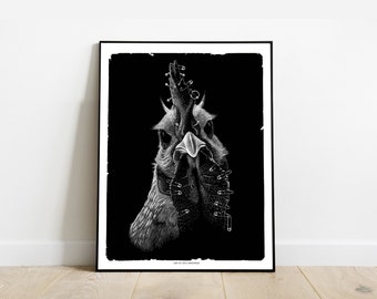 Affiche Poster POULET noir et blanc 30x40 cm par Will Argunas