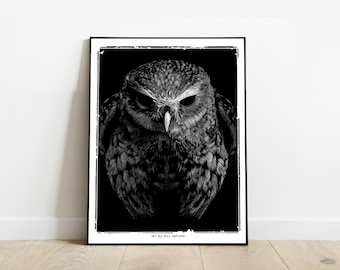 Owl POSTER black and white by Will Argunas