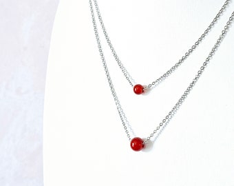 Carnelian necklace Carnelian crystal necklace Gemstone bead necklace Minimalist carnelian necklace Silver necklace Dainty tiny solitaire