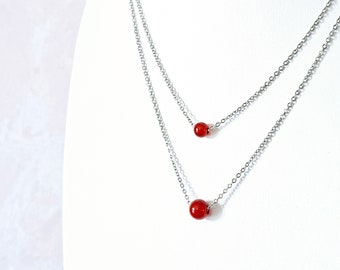 Carnelian healing crystal necklace Carnelian gemstone bead necklace Minimalist carnelian bead necklace Silver necklace Dainty solitaire