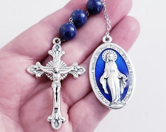 Three Hail Mary chaplet 3 Hail Mary chaplet Lapis Lazuli prayer beads Miraculous Medal Three Hail Mary prayer bead Miraculous Medal Catholic