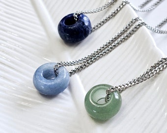 Healing crystal necklace Gemstone donut necklace Gemstone crystal necklace Gemstone fidget necklace Anxiety necklace Donut gemstone