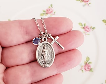 Miraculous medal necklace Silver Miraculous medal Catholic Miraculous medal Catholic jewelry Silver necklaces for women Catholic medal Medal