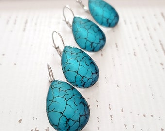 Turquoise statement earrings Turquoise silver statement earrings Boho dangle earring Surgical steel Silver stainless steel Dangle boho drop