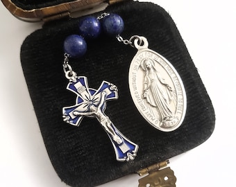 Three Hail Mary chaplet 3 Hail Mary chaplet Catholic Lapis Lazuli prayer beads Miraculous Medal 3 Three Hail Mary chaplet Miraculous Medal