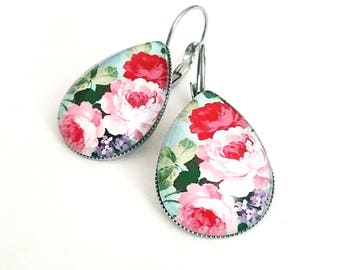 Flower earrings dangle Flower dangle earrings Pink peony earrings Pink flower earrings Flower lover gifts Floral earrings Gift for Her