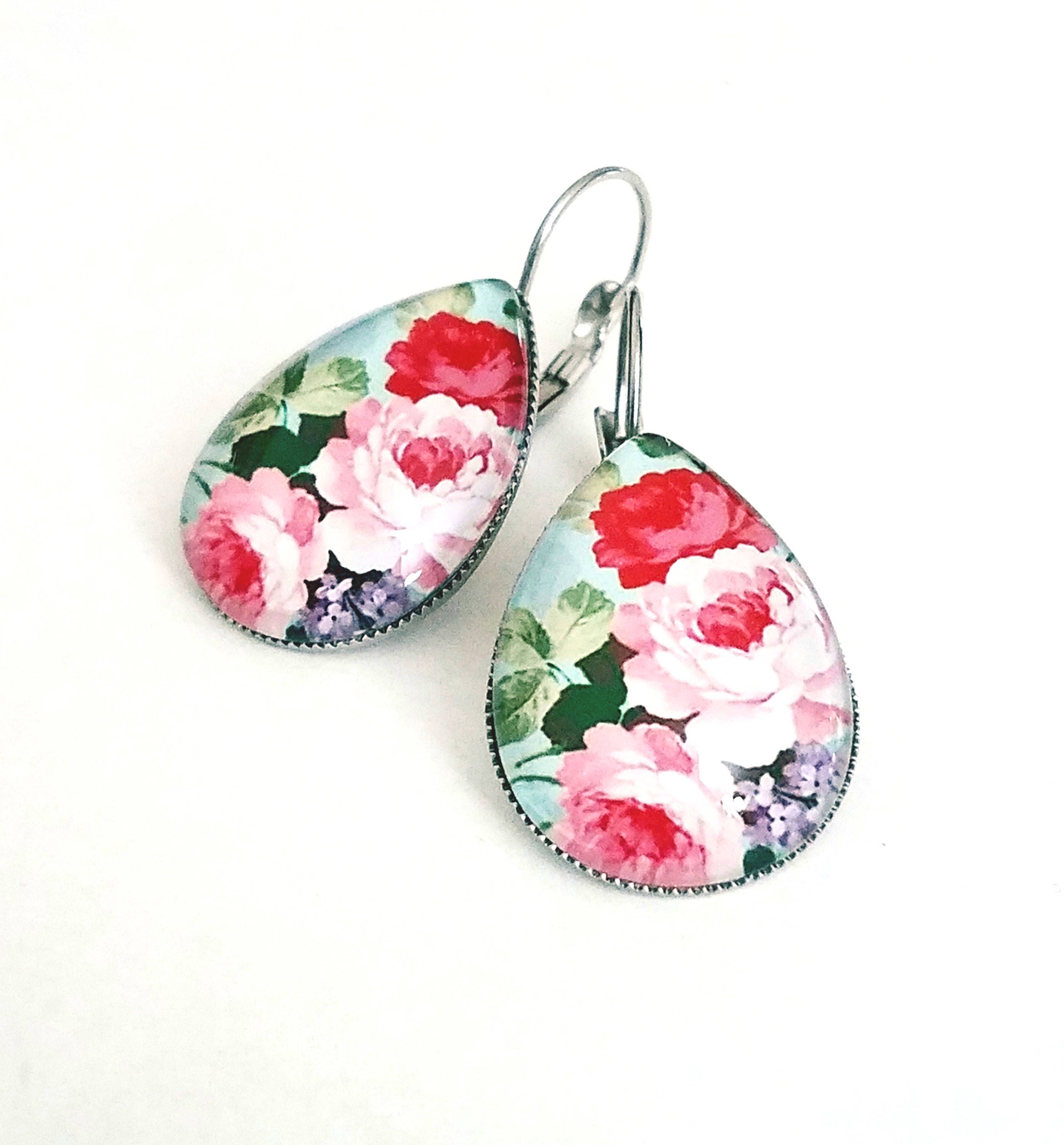 Flower earrings dangle Flower dangle earrings Pink peony Etsy