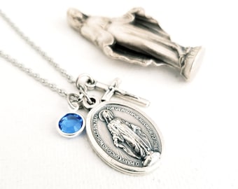 Virgin Mary necklace Silver Virgin Mary Catholic Virgin Mary jewelry Virgin Mary necklaces for women Catholic jewelry Miraculous Medal gift