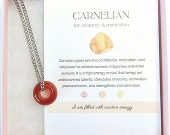 Healing crystal necklace Carnelian crystal necklace Donut gemstone necklace Fidget necklace Crystal necklaces for women Healing gemstone