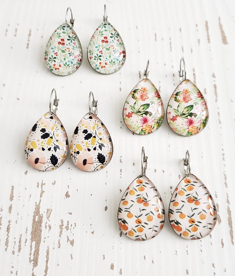 Flower Dangle Earrings Statement Earrings Leaf Boho Silver Etsy