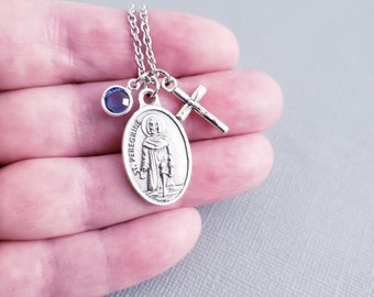 St Peregrine necklace Catholic jewelry Cancer survivor gift Cancer patient gifts Chemo gift Encouragement gift Personalized silver necklace