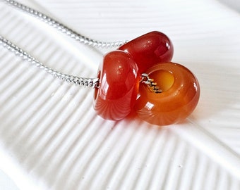 Carnelian gemstone donut necklace Carnelian crystal pendant necklace Silver stainless steel necklace Fidget bead necklace Healing crystal