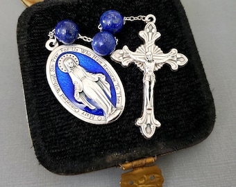 Three Hail Mary chaplet rosary 3 Hail Mary chaplet rosary Lapis Lazuli prayer beads Miraculous Medal Three Hail Mary prayer beads rosary