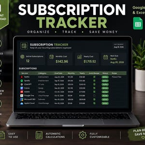 Prenumerationsspårning | Google Sheets och Excel | Faktura- och förnyelsehanterare