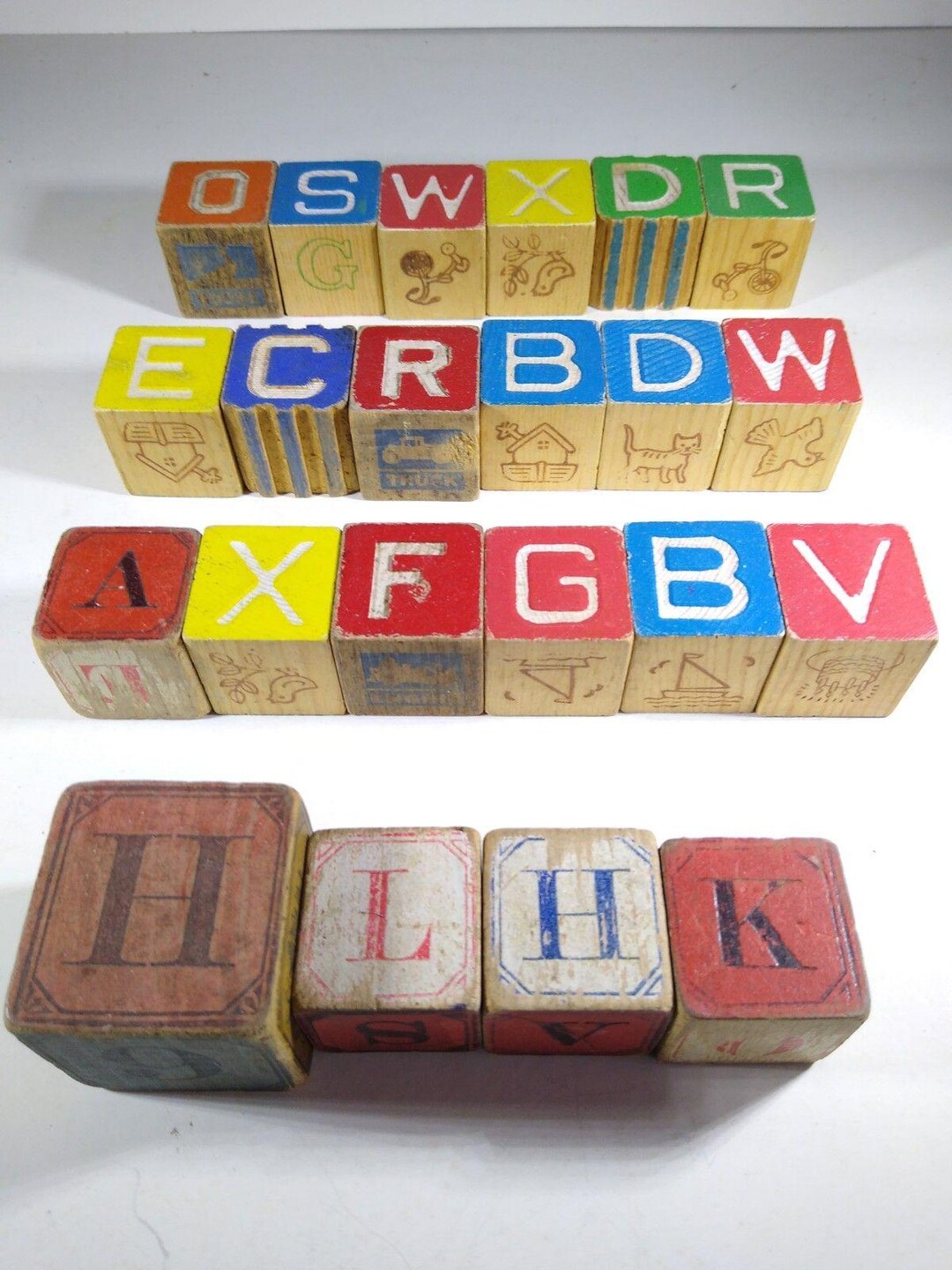Peebles Block 22 Antique or Vintage Wooden Alphabet Blocks -- Make Words or Message ...