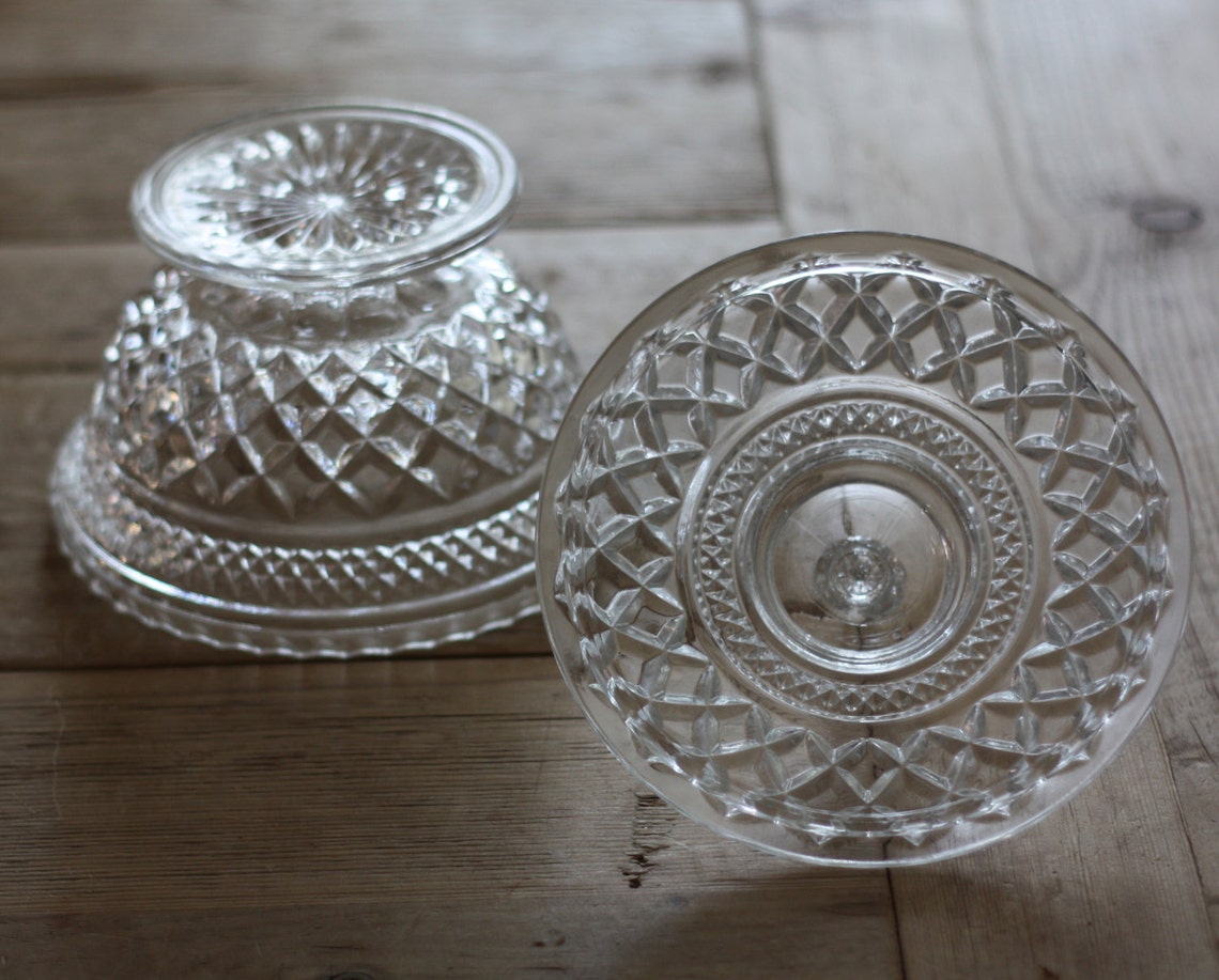 Vintage Clear Pressed Glass Candy Dish with foot and Lid Etsy