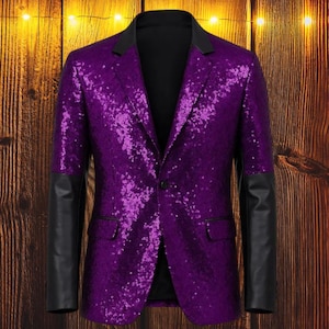 Ghost Band Papa Emeritus Cosplay Jacket – Purple Sequin Blazer, Gothic Rock Stage Costume, Halloween Outfit, Ghost Rite Papa Gift Blazer