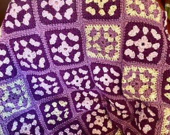 Granny Square Purple Mixed Up Baby Blanket, Stroller Blanket