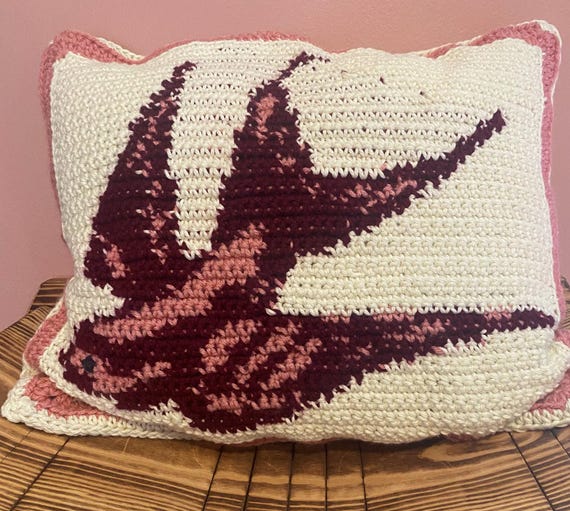 Pink Bird Crocheted Throw Pillow