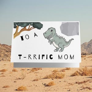 Carte joyeuse fête des mères - « T » formidable - maman formidable - T-Rex - drôle - carte PDF imprimable