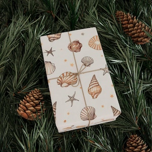 Seashell Wrapping Paper Roll, Nautical Gift Wrap, Eco-Friendly Packaging, Beach Theme, Party and Holiday Decor