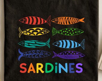 Colorful Rainbow Sardines T-Shirt Sardine Lovers Tee