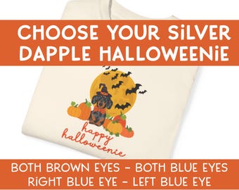Silver Dapple Dachshund Halloweenie Shirt, Witch Hat Wiener Dog Tee