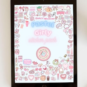 Digital Pastel Girly Stickers for digital journaling, planners, lists//Printable PNG stickers//pink//blue//cute