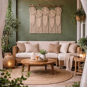 Makramee Wandbehang, Rundes Muster, Handgemachte Blatt Wanddekoration, Kopfteil