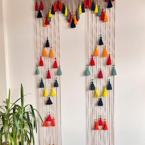Handmade Boho Macrame Wall Hanging, Colorful Tassels, Bohemian Wall Decor, Nursery, Bedroom or Entryway Art, Ready to Hang