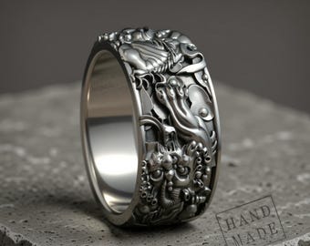 Anello con sigillo da uomo in argento sterling con leone Foo: gioielli cinesi fatti a mano raffiguranti il leone guardiano - Italia Anello con sigillo da uomo in argento sterling con leone Foo: gioielli cinesi fatti a mano raffiguranti il leone guardiano - Italia