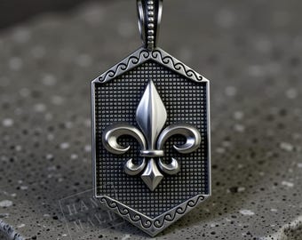Fleur de Lis Pendant: Medieval Shield Design in Sterling Silver