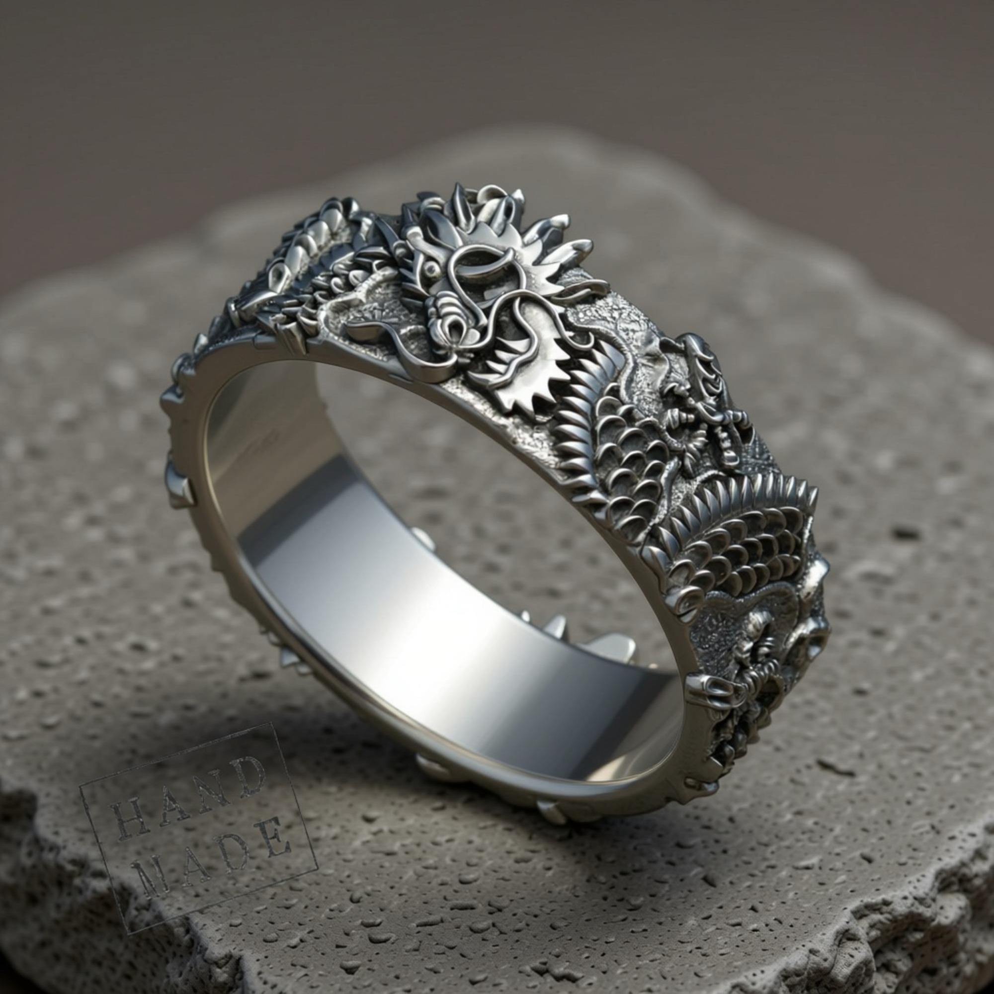 Anello Drago Cinese Argento Nero Gotico Orientale Alta Qualità Anello Drago Cinese Argento Nero Gotico Orientale Alta Qualità