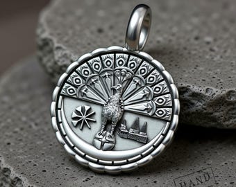 925K Silver Peacock Angel Pendant: Yezidi Lalish Temple Amulet
