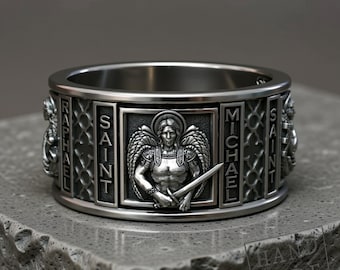 Spirituele sterlingzilveren ring, Sint-Michiel met aartsengelen (heren)