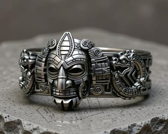 Mayakrigarring: Stammaskdesign i sterlingsilver