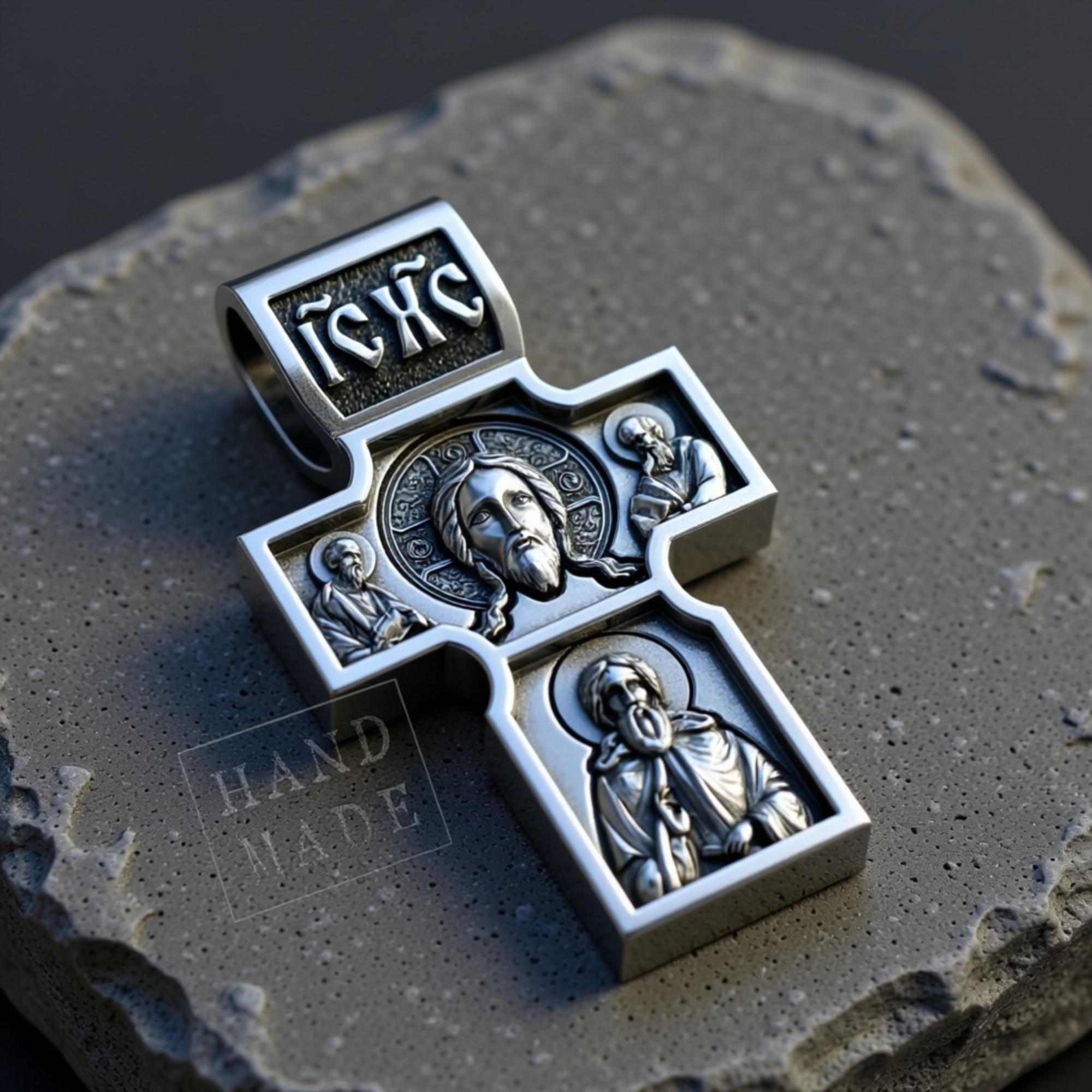 St. George Designs Orthodox Silver Cross Pendant: Savior and Saint George Design - Etsy