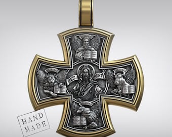 Jesus Christus Kreuz Anhänger, Gothic Kreuz Halskette, Evangelist Silber Gold Schmuck, handgemachtes religiöses Geschenk, Symbol des christlichen Glaubens