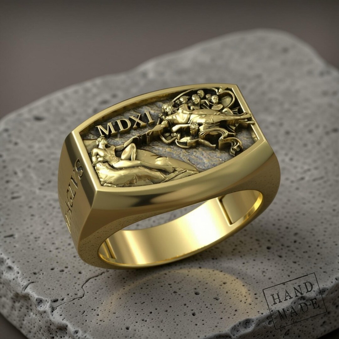 Renaissance Art Signet Ring, Creation of Adam (silver or Gold Finish ...