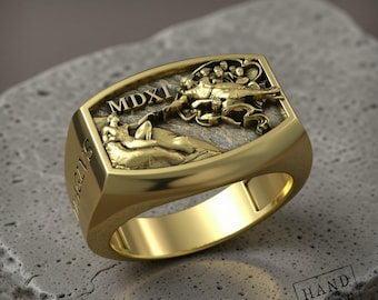 Renaissance Art Signet Ring, Creation of Adam (Silver or Gold Finish)
