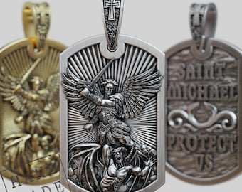 Heiliger Michael Erzengel Halskette, Sterling Silber Anhänger, Schutz Medaille, Handgemachter christlicher Schmuck, Geschenk für Sie oder Ihn