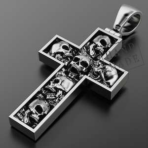 Sterling Skull Cross Pendant, Gothic Biker Necklace, Handmade Charm, Edgy Rocker Jewelry, Dark Minimalist Gift for Men, Stainless Steel