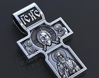 Syntagmian Kreuz Anhänger Christlichen Schmuck, St. Georg Saviour Ikone, handgemachtes Amulett, spirituelle Halskette, religiöses Geschenk für ihn